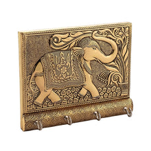 Wooden Key Holder for Home Decor Stylish Metal Gold Antique Elephant Design (1 Pc)