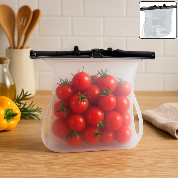 Reusable Silicone Food Storage Bag – Leakproof, Flat Bottom, Freezer & Microwave Safe, BPA-Free Snack & Sandwich Bag (1 Pc)